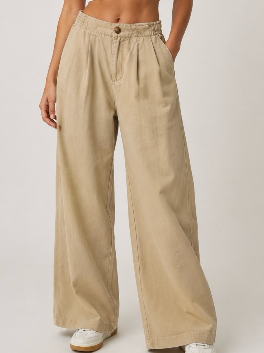 NWT LOFT Wide Leg Loose Fit Pleated Poplin Trouser Pant Tan Size Small